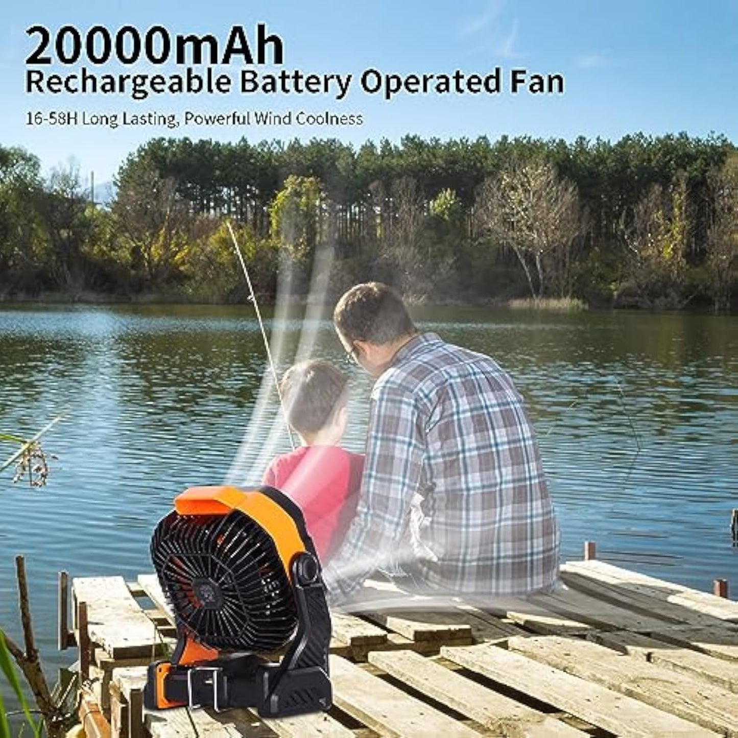 20000mAh Battery powered fan Camping Fan essentials Portable fan Battery OperatedRechargeable Outdoor Tent with Light & Hook Personal USB Desk for Camping,Orange
