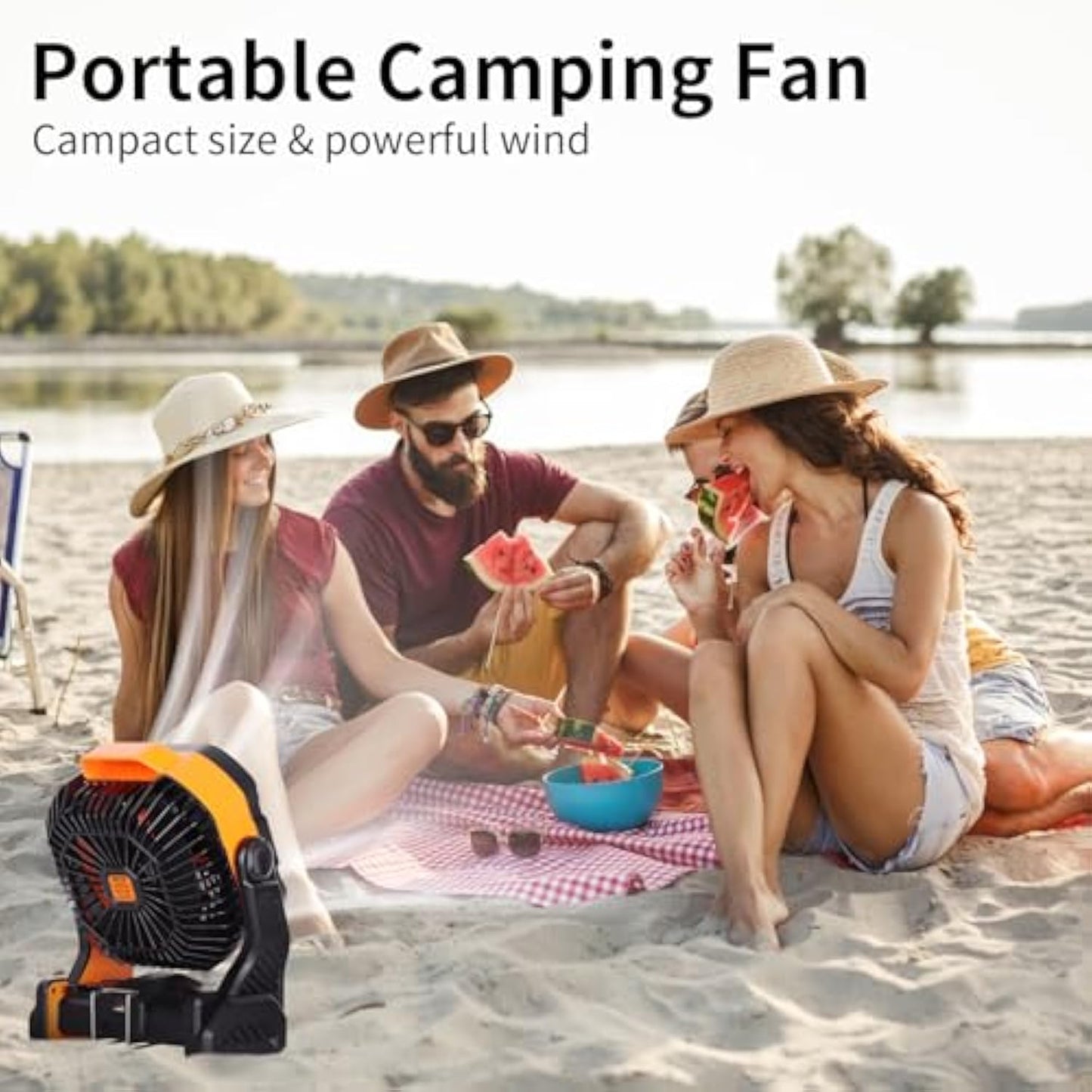 20000mAh Battery powered fan Camping Fan essentials Portable fan Battery OperatedRechargeable Outdoor Tent with Light & Hook Personal USB Desk for Camping,Orange