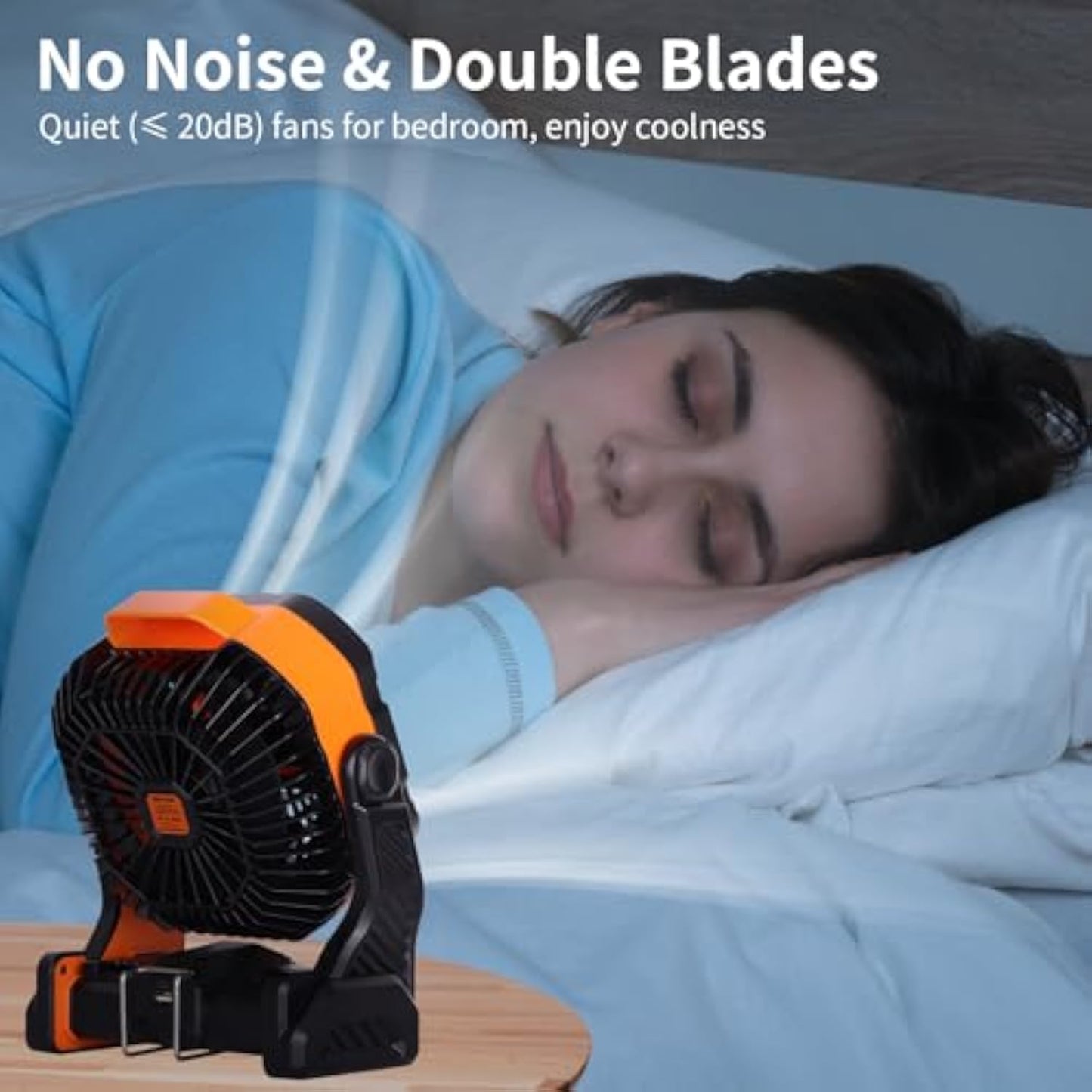 20000mAh Battery powered fan Camping Fan essentials Portable fan Battery OperatedRechargeable Outdoor Tent with Light & Hook Personal USB Desk for Camping,Orange